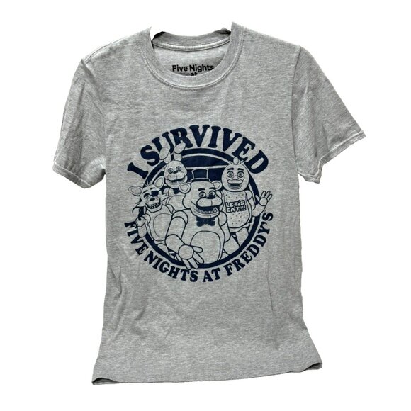 Five Nights at Freddys Graphic T-Shirt "I Survived FNAF" , Grey, Size Small, GUC - Picture 1 of 7